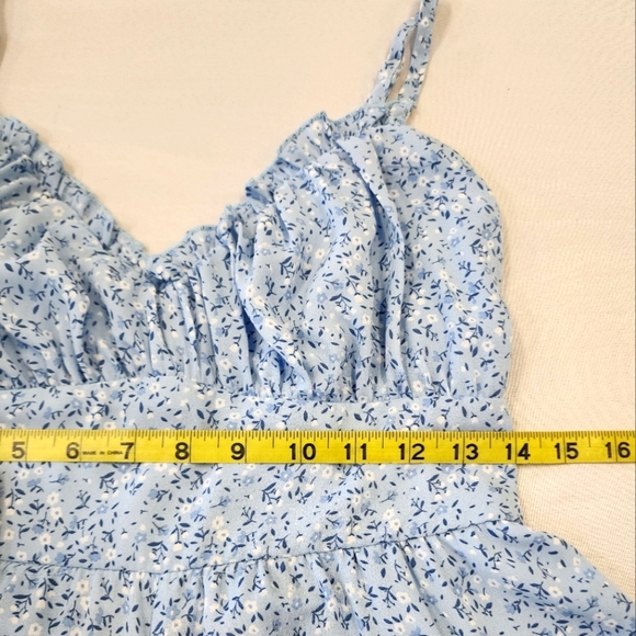 Trixxi Women's Sky Blue Flowy Floral Adjustable Spaghetti Strap Rompers, sz LG - Picture 5 of 16